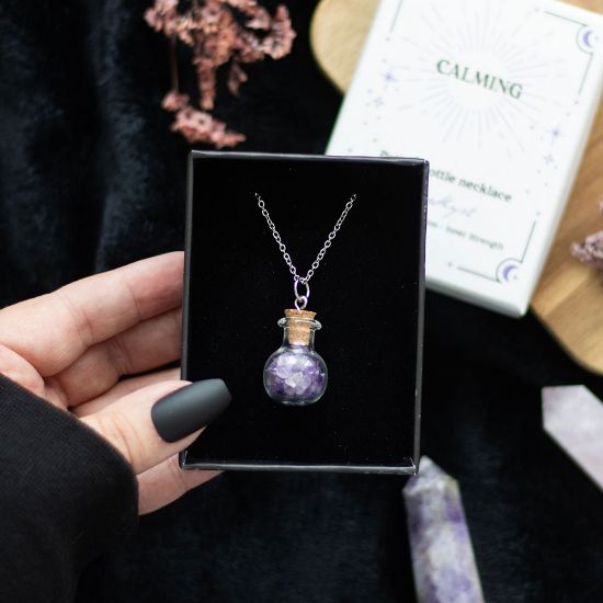 Picture of Calming Amethyst Crystal Chip Potion Bottle Necklace