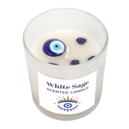 Picture of All Seeing Eye White Sage Crystal Chip Protection Candle