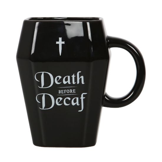 Picture of Death Before Decaf Coffin Mug