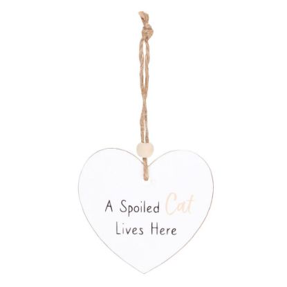Picture of A Spoiled Cat Hanging Heart Sentiment Sign