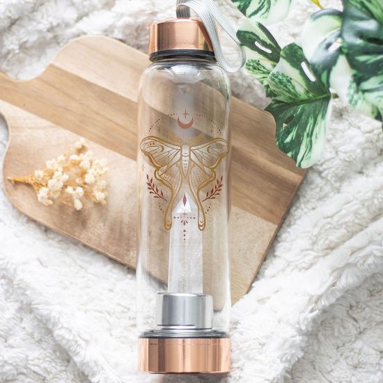 Picture of Luna Moth Glass Water Bottle with Clear Quartz Crystal