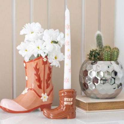 Picture of Brown Cowboy Boot Candle Holder with Taper Candle