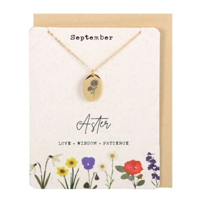 Picture of September Aster Birth Flower Necklace Card