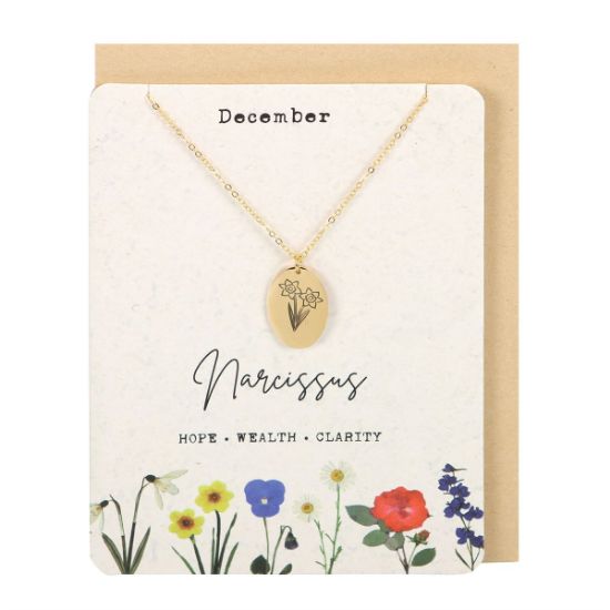 Picture of December Narcissus Birth Flower Necklace Card