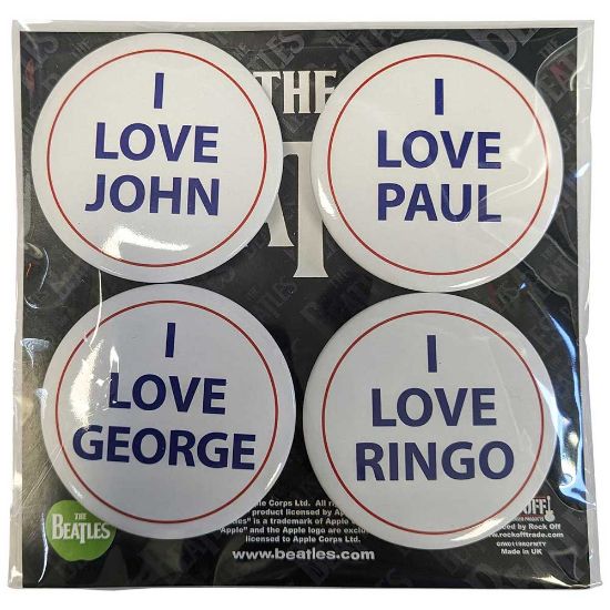 Picture of The Beatles Button Badge Pack: I Love 4 Pack Large