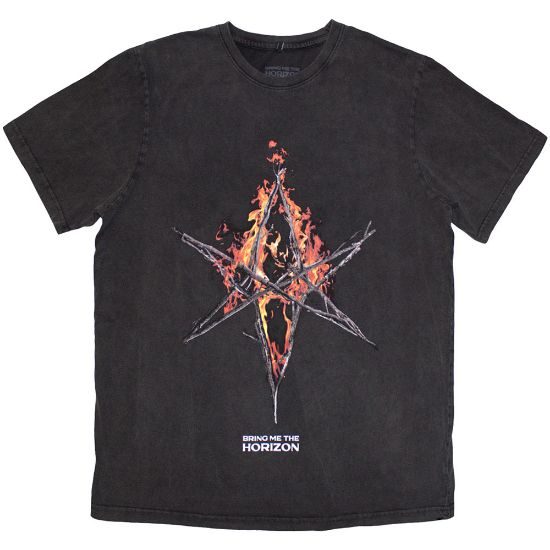 Picture of Bring Me The Horizon Unisex T-Shirt: Flame Hex & Text Logo Wash Collection