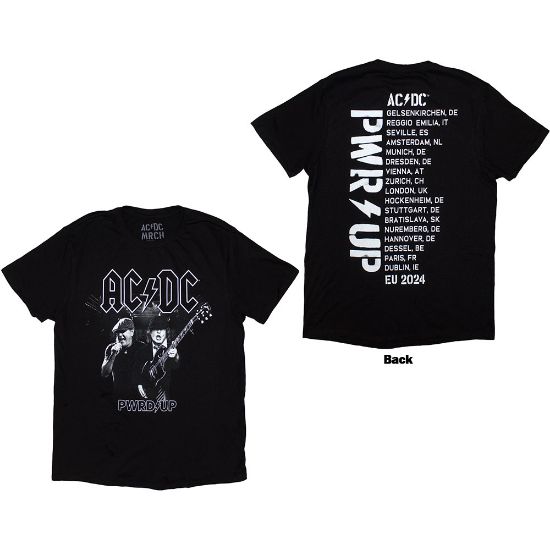 Picture of AC/DC Unisex T-Shirt: PWRD-UP B&W Photo EU Tour '24 Ex-Tour Back Print