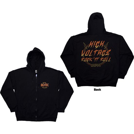 Picture of AC/DC Unisex Zipped Hoodie: High Voltage RnR Back Print