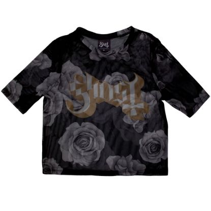 Picture of Ghost Ladies Crop Top: Logo & Roses Mesh