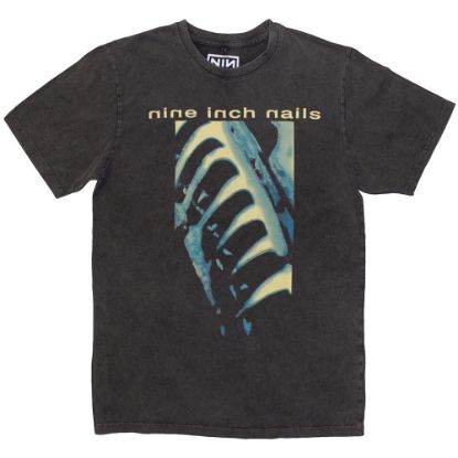 Picture of Nine Inch Nails Unisex Stone Wash T-Shirt: PHM & Text Logo