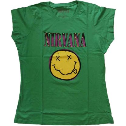 Picture of Nirvana Ladies T-Shirt: Xerox Happy Face Pink