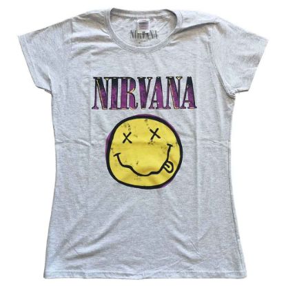 Picture of Nirvana Ladies T-Shirt: Xerox Happy Face Pink