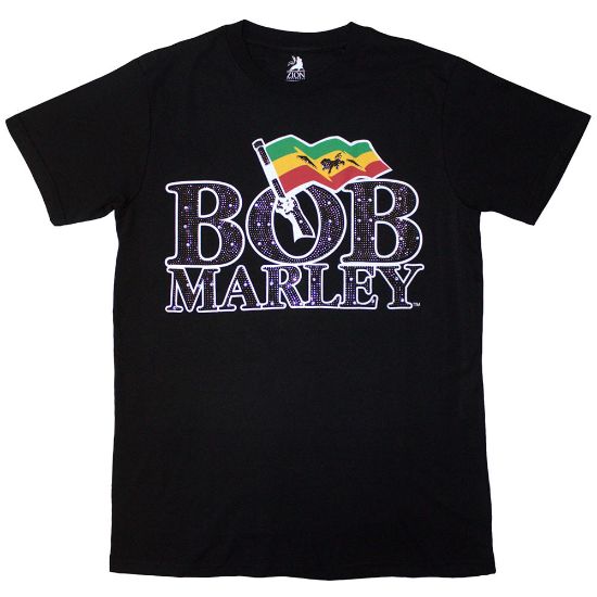 Picture of Bob Marley Unisex T-Shirt: Flag Logo Embellished