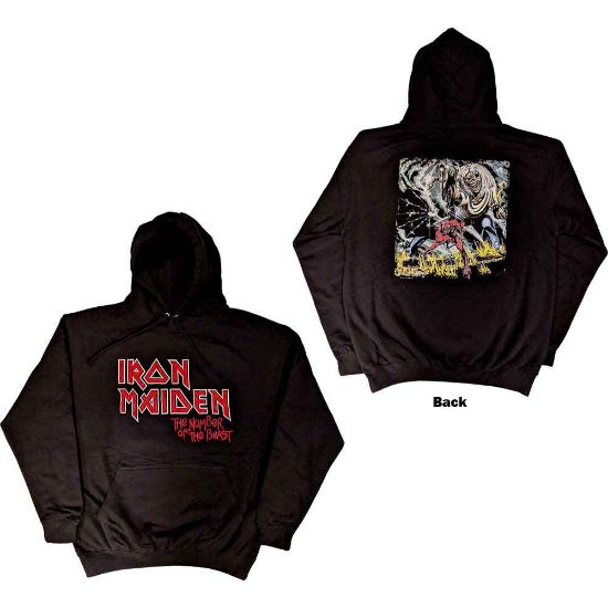 Picture of Iron Maiden Unisex Pullover Hoodie: Number Of The Beast Vintage Logo Faded Edge Album Back Print