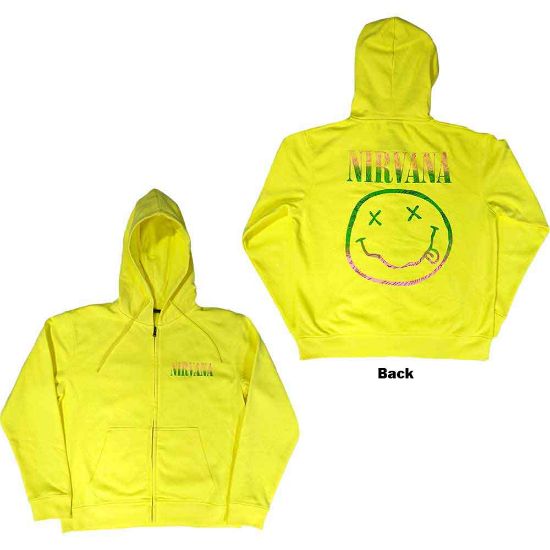 Picture of Nirvana Unisex Zipped Hoodie: Sorbet Ray Happy Face Back Print