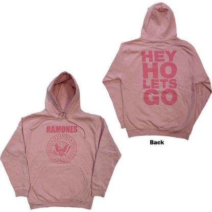 Picture of Ramones Unisex Pullover Hoodie: Pink Hey Ho Seal Back Print