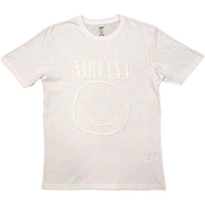 Picture of Nirvana Unisex T-Shirt: White Happy Face Hi-Build White-On-White