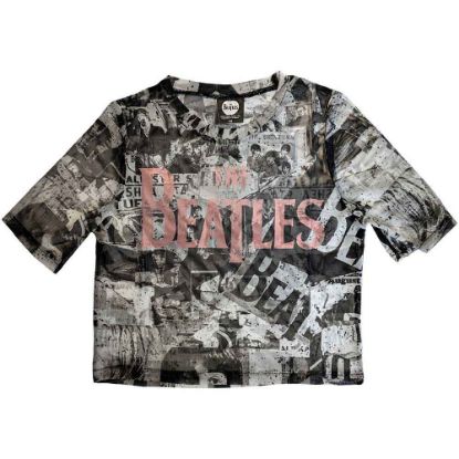 Picture of The Beatles Ladies Crop Top: All-Over-Print & Drop T Logo Mesh