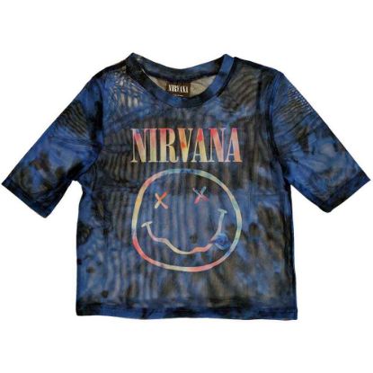 Picture of Nirvana Ladies Crop Top: Pastel Happy Face Mesh
