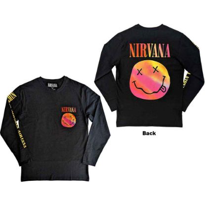 Picture of Nirvana Unisex Long Sleeve T-Shirt: Gradient Happy Face Back & Sleeve Print