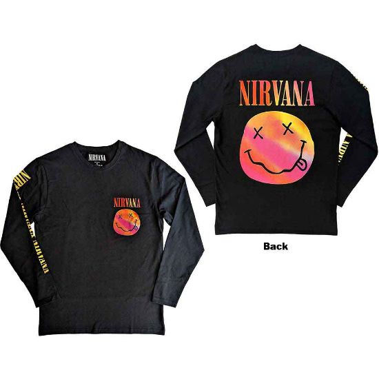 Picture of Nirvana Unisex Long Sleeve T-Shirt: Gradient Happy Face Back & Sleeve Print