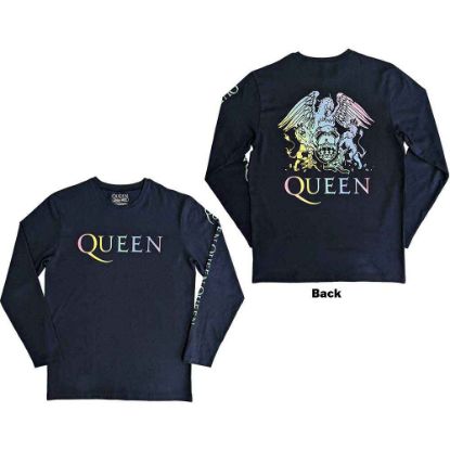 Picture of Queen Unisex Long Sleeve T-Shirt: Rainbow Crest Back & Sleeve Print
