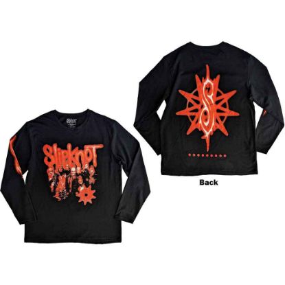 Picture of Slipknot Unisex Long Sleeve T-Shirt: The End, So Far Group Photo Tribal-S Nonagram Back & Sleeve Print