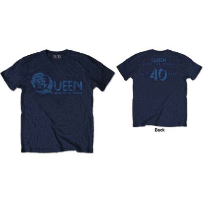 Picture of Queen Unisex T-Shirt: News of the World 40th Vintage Logo Back Print