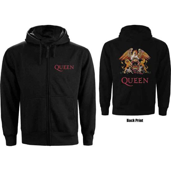 Picture of Queen Unisex Zipped Hoodie: Classic Crest Back Print