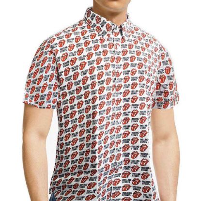 Picture of The Rolling Stones Unisex Casual Shirt: Tongue and Text All Over Print